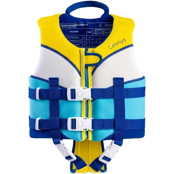 Limmys Toddler & Kids Swim Vest for Boys & Girls, Ages 2-9, Learn-to-Swim Trainer, UV Resistant Neoprene, Under-Body Strap, YKK Zip & Safety Buckles