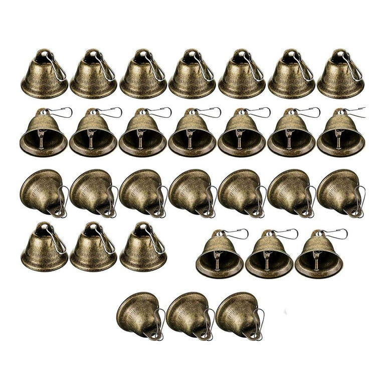 Limnyves 30 Pcs Bells Craft Small Bells Brass Bells Vintage Bells with Hooks for Hanging Wind Chimes Making Dog Training, Bronze