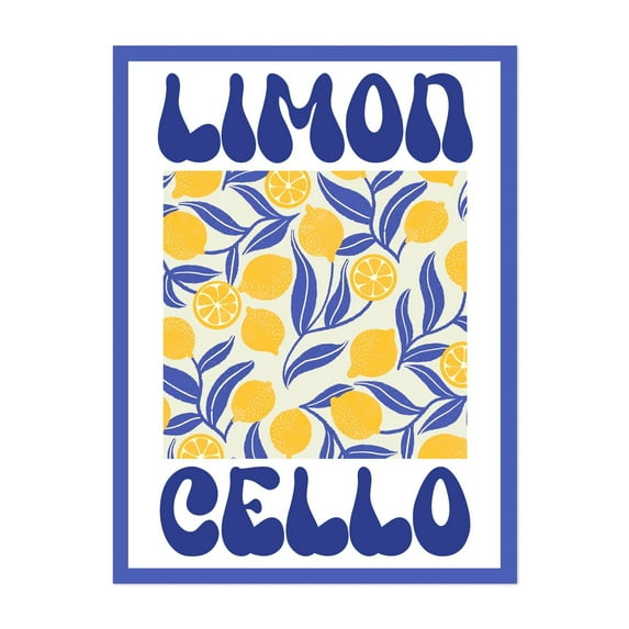 Limoncello - Italian riviera aesthetic - Typography Lemon Fruit Pattern Kitchen Decor Modern Art Botanical Pop Art Unframed Wall Art Print 24 x 32 inches