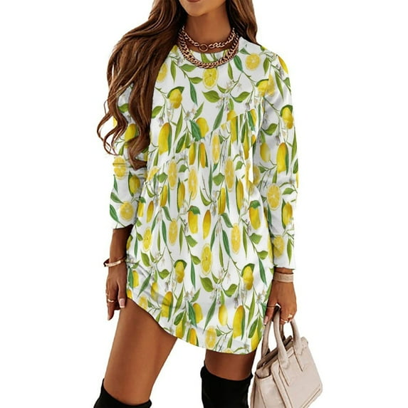 Limoncello, Lemon Vine Loose Dress Evening Dress Summer Dresses for Women Luxury Dress Long Sleeved Dress