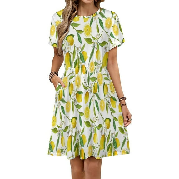 Limoncello, Lemon Vine Sundress Short Sleeve Dress Summer Women Clothes Dress for Women Dresses