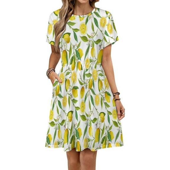 Limoncello, Lemon Vine Sundress Short Sleeve Dress Summer Women Clothes Dress for Women Dresses