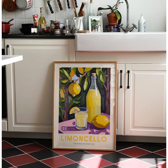 Limoncello Print Lemons Art Print Retro Limoncello Vintage Kitchen Wall Art Fruit Market Illustration Lemons, Unframed Paper Print