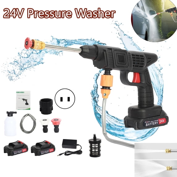 Limorve 1 Set 24VCordless Power Washer, with Multifunction Nozzle Battery-powered Copper Motor  Portable Water Gun with 16.4FT Water Pipe for Floor Cleaning, Washing Cars, Watering Flowers