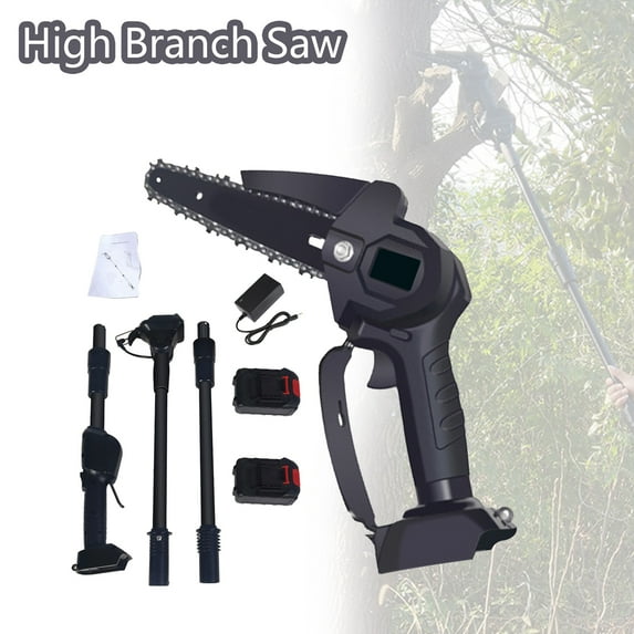 Limorve 1 Set High Branch Saw,2x1500mAh Rechargeable High Power Motor Detachable Telescopic Pole Tree Pruning Portable Cordless Electric Pole Chainsaw Garden Equipment-US Plug