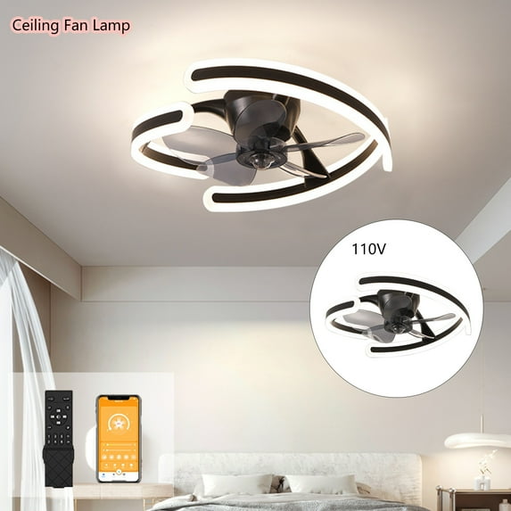 Limorve 20" 6 Gears 110V Ceiling Fans with Lights, with Remote Control,3 color temperature adjustable Modern Flush Mount Fan Light for Bedroom, Living Room,Kitchen,Small LED Ceiling Light Fixture