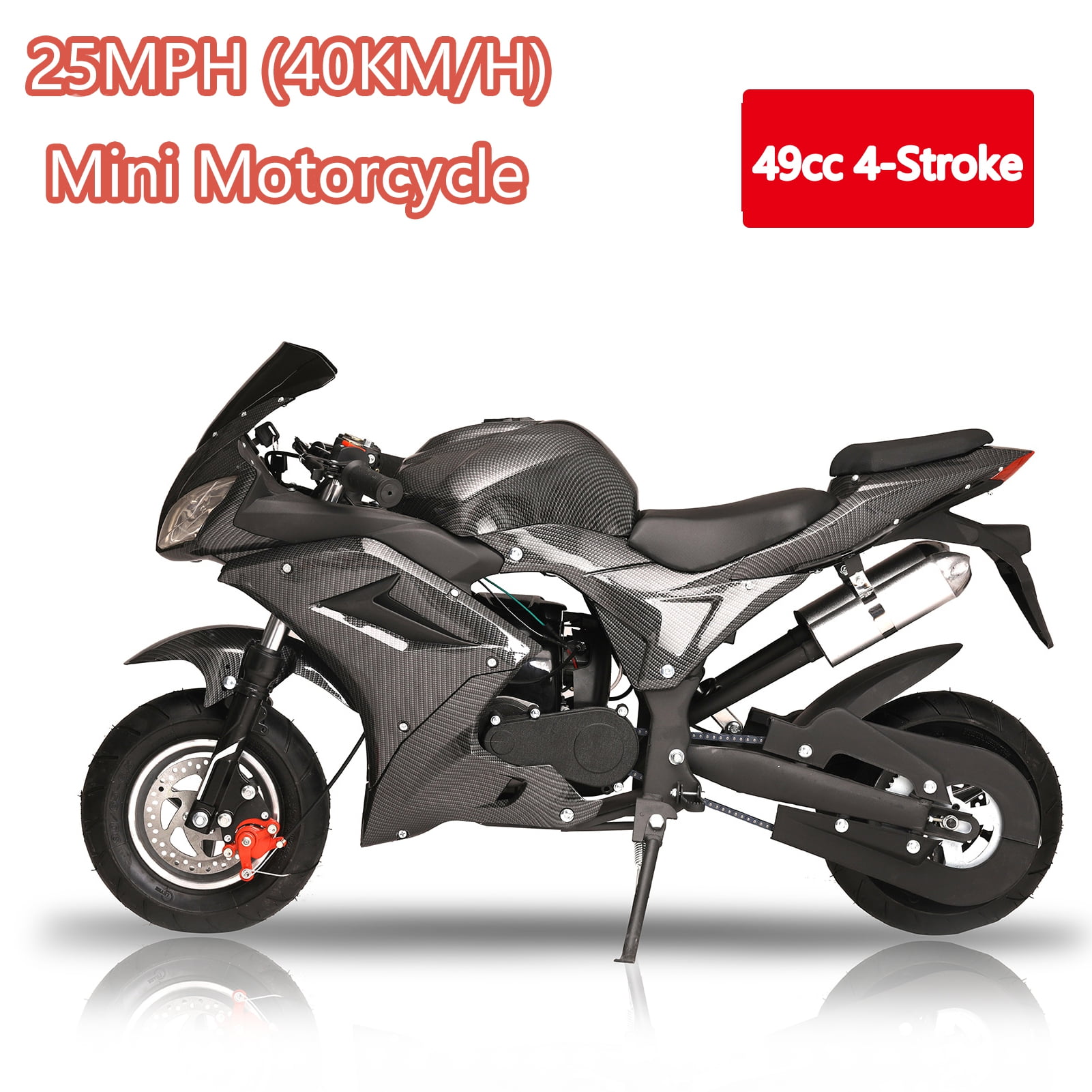 Limorve Black Kid Mini Motorcycle, 49cc 4-Stroke Motorcycle, Hydraulic Shock Absorption,Gas Pocket Motorbike with Front Rear Disc Brakes, Racing Max Speed 25MPH, Dual Headlights