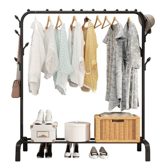Limorve Metal Clothing Rack with Wheels, 43.3 Inches Rolling Clothes Garment Coat Rack with Bottom Shelf, Clothing Rack for Hanging Clothes, Coats, Skirts, Shirts, Sweaters, Black