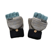 Limorve Gloves,Multicolor Color Block Winter Warm Thickening Faux Wool Half Finger Flip Gloves