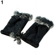 Limorve Gloves,Women\'s Winter Faux Rabbit Fur Faux Leather Fingerless Mittens Wrist Gloves