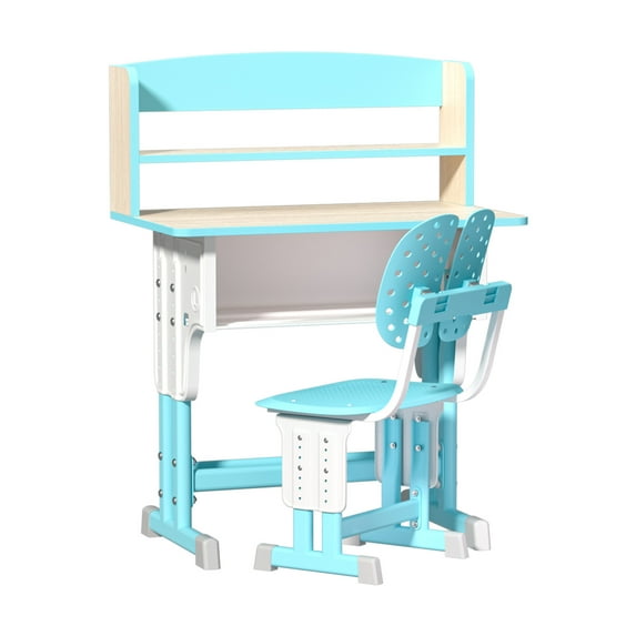 Limorve Height-Adjustable Kids Desk & Chair Set with Storage Drawer, 2-Pack Study Table Set with Book Stand & Cup Holder Blue one size