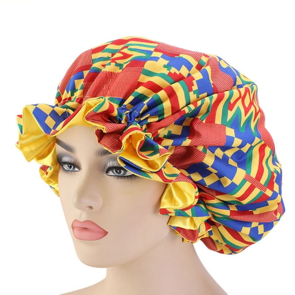 Limorve Shampoo Cap,Satin Bonnet Double Layer Printed Pattern Reversible Night Sleeping Bonnet Cap for Home Use