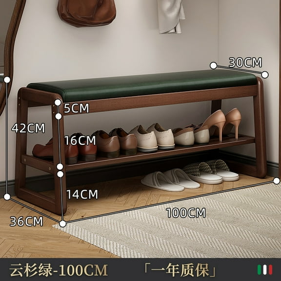 Limorve Solid Wood Entryway Bench with Hidden Storage, 2-Tier Shoe Rack & Lift-Up Cushion (35") Green one size