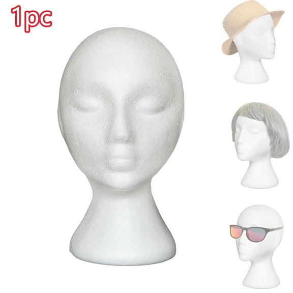 Limorve Wig Head, Female Mannequin Head Wig Display Stand Holder, Cosmetics Model Head White Foam Heads Glasses Mask Hat Hairpieces for Hats, Wigs, Mask, Cap-White