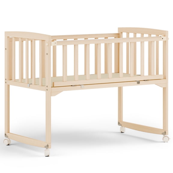Limorve Wooden Baby Bassinet Bedside Sleeper, Pinewood Convertible Baby Crib with Lockable Wheels, Detachable Side Rail Newborn CoSleeper for Bedroom Nursery