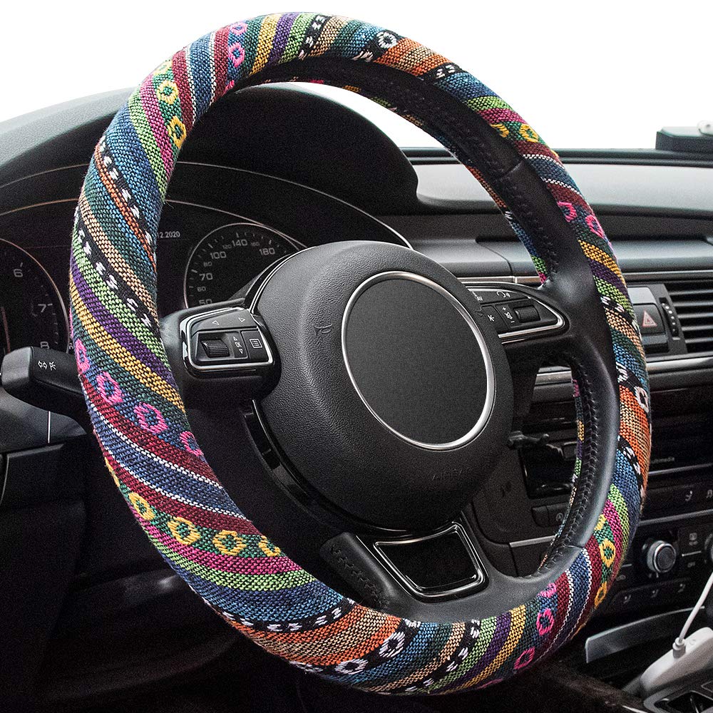 Limsas Boho Steering Wheel Cover Elastic Microfiber for Women