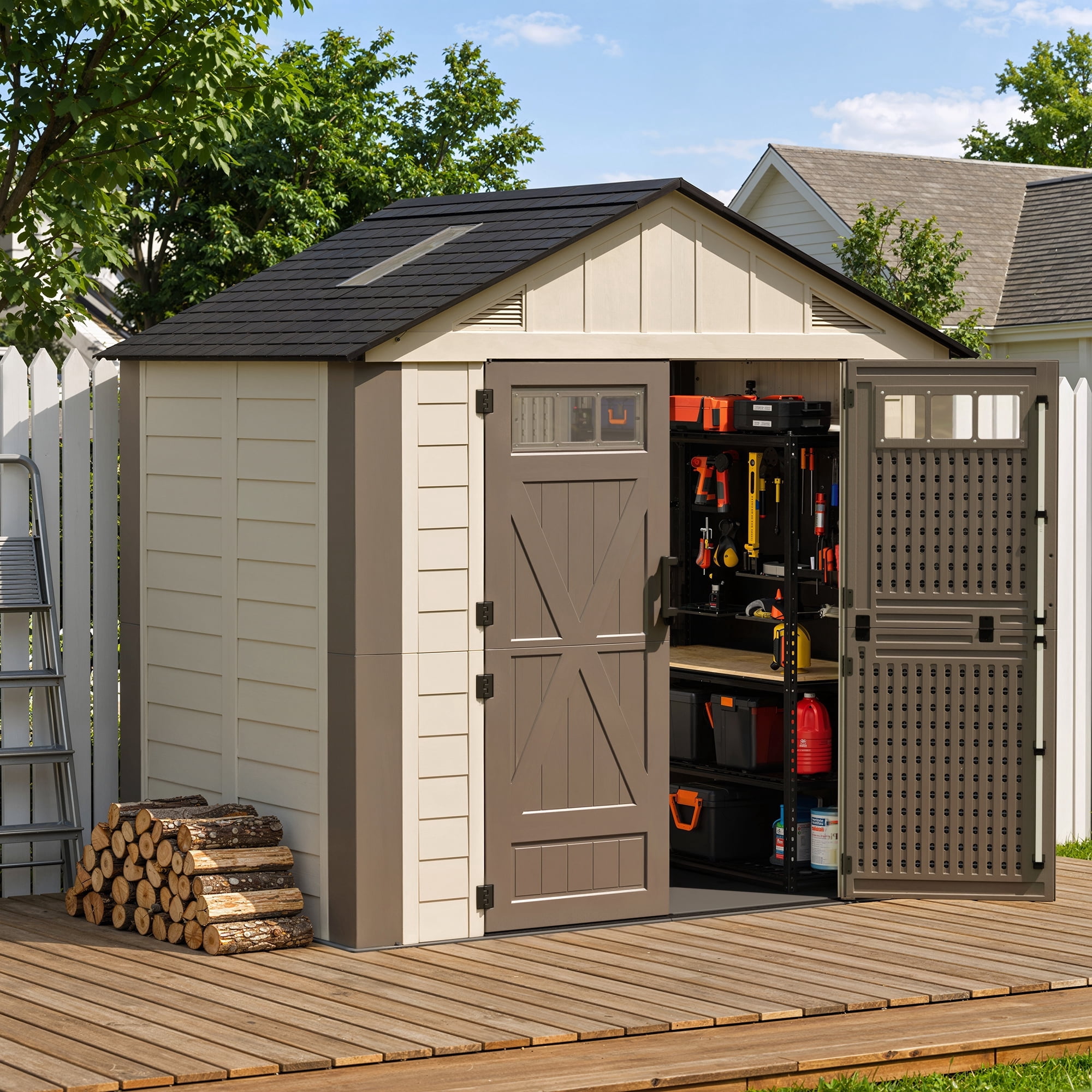Keter, Outdoor Storage Shed, 9x7 Foot, Grey Resin with Modern