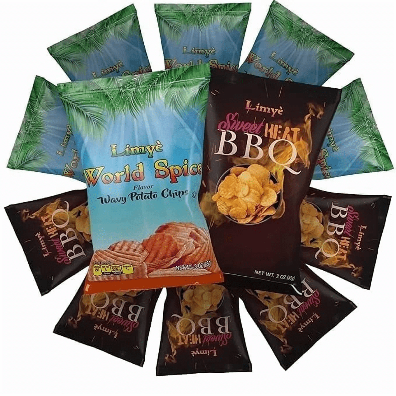 Limyè Potato Chips, World Spice Flavor and Sweet Heat BBQ, Kosher, Allergen Free, Vegan, 12 Pack, 3 Oz