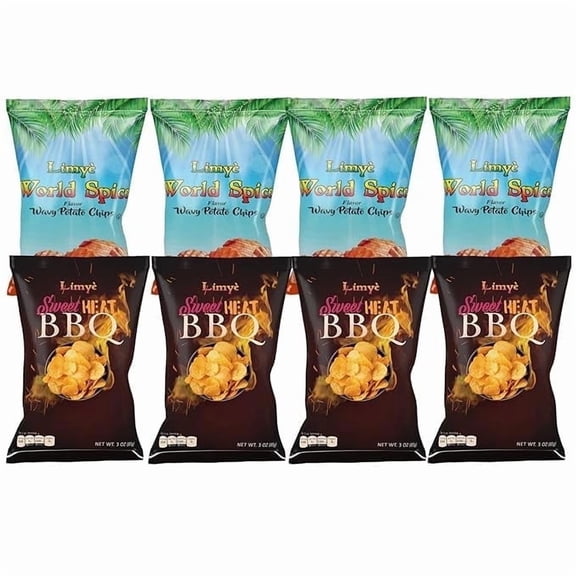 Limyè Potato Chips, World Spice Flavor and Sweet Heat BBQ, Kosher, Allergen Free, Vegan, 8 Pack, 3 Oz