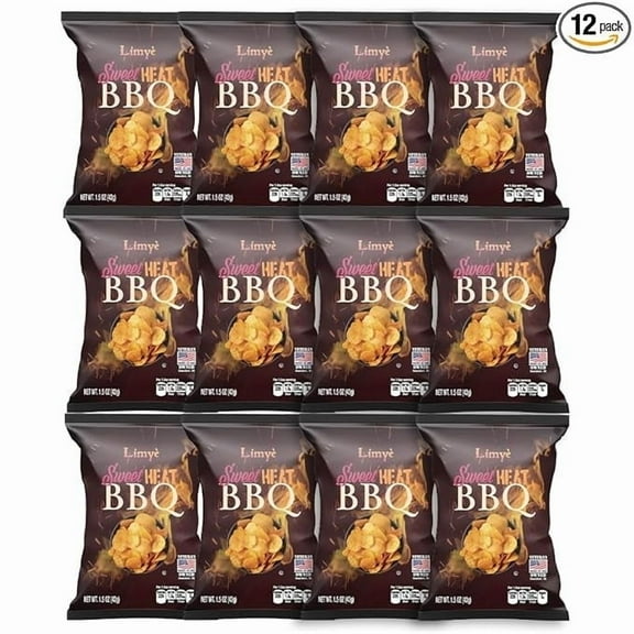 Limyè Sweet Heat BBQ Flavored Potato Chips - Certified Kosher & Allergen-Free - Vegan potato chips, Sweet Heat BBQ Flavor, 1.5 oz, Pack of 12