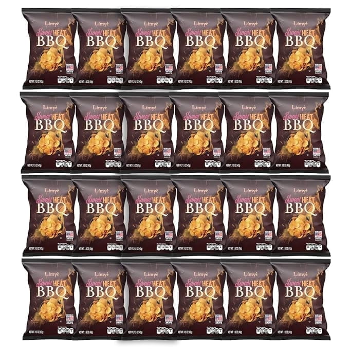 Limyè Sweet Heat BBQ Flavored Potato Chips - Certified Kosher & Allergen-Free - Vegan potato chips, Sweet Heat BBQ Flavor, 1.5 oz, Pack of 24