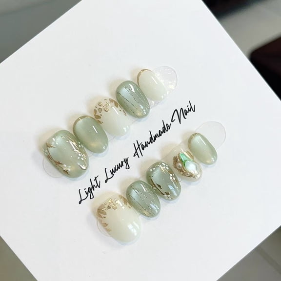 Lin Hai Jade Glazed Beads Chasing Light Cat's Eye Purely Handmade Wearing Nail Smudging Advanced Sense Nail Patch