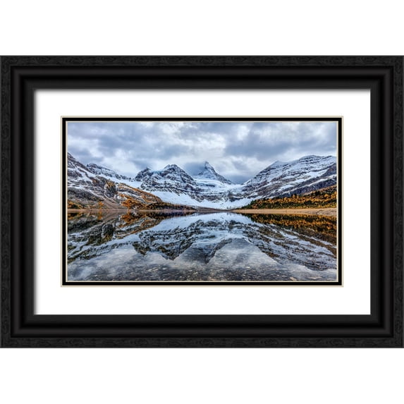 Lin, Ning 24x16 Black Ornate Wood Framed with Double Matting Museum Art Print Titled - Assiniboine reflection