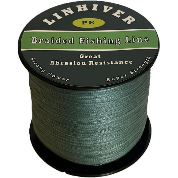 LinHiver Braided Fishing Line, Strong Power, Great Abrasion Resistance, Thin Diameter, No Stretch, Low Memory and High Sensitivity(164Yds,100LB,4 Strands, Dark Green)