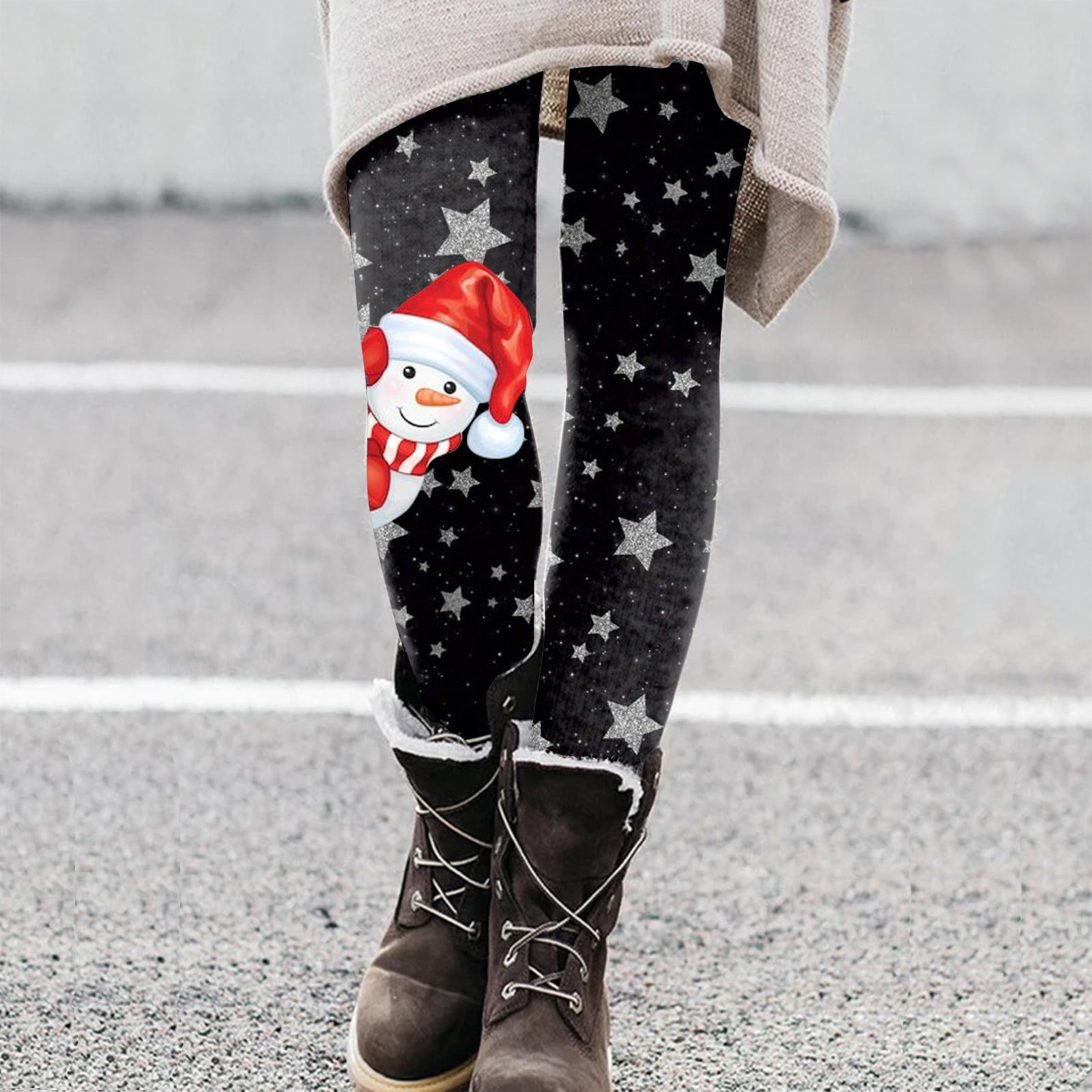 LinJis Christmas Holiday Women's Pants with Santa Claus Leggings Ladies