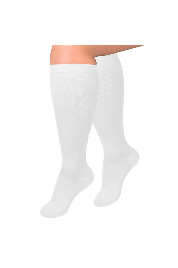 Knee-High Socks with Solid Color Nylon,Spandex, Plus Size All Season Versatile And Comfortable Casual Sports Pressure Stockings White XXL