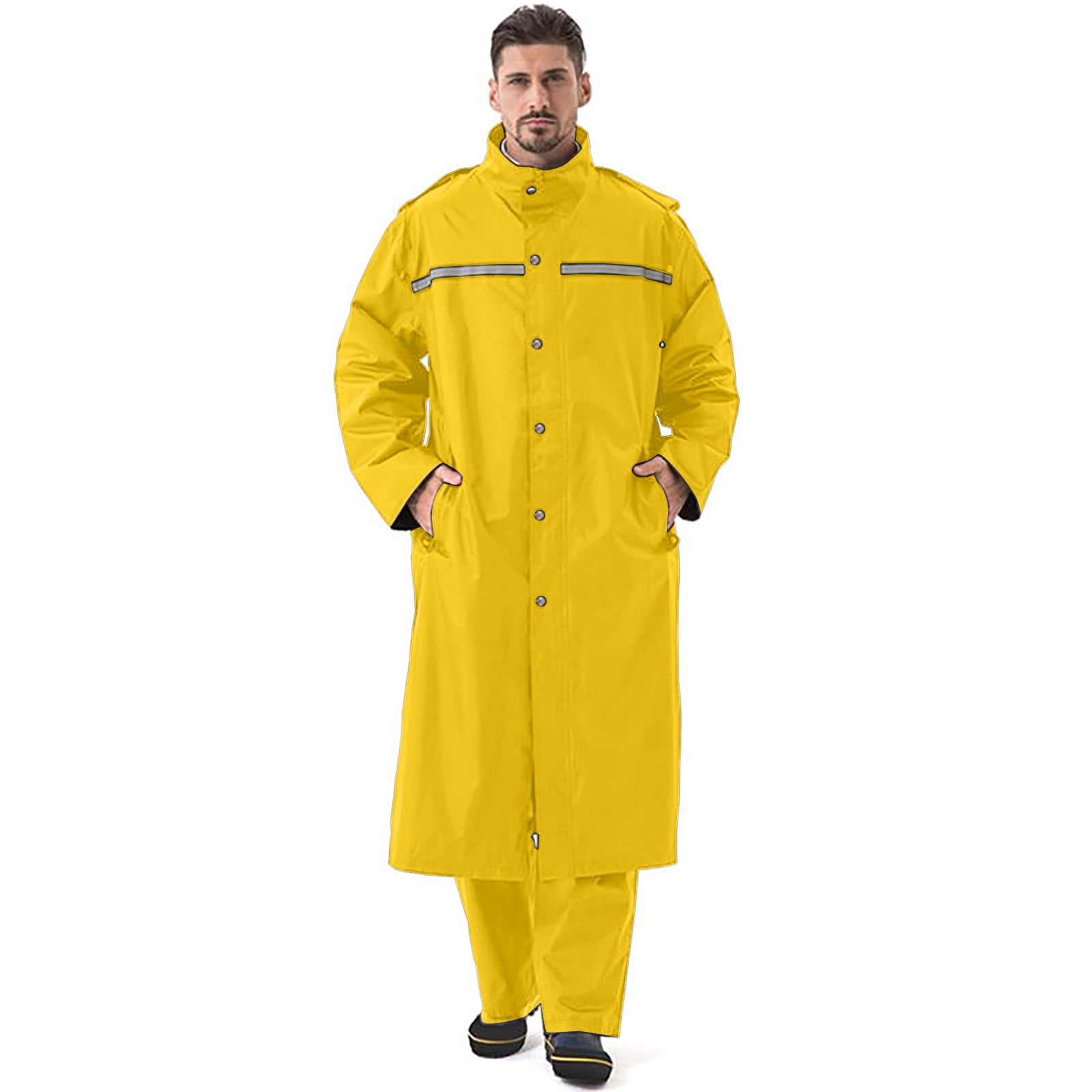 LinJis Men Coat Waterproofs Mens Womens Adult Long Rain Jacket Lightweight Rainwear Reflective Reusable with Hood Casual Big And Tall Trenchcoat for Men Yellow One Size Walmart