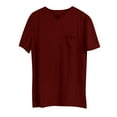 thumbnail image 1 of LinJis Men's Solid Fitness Large Sports T Shirt, Men's Elastic Cotton Pocket Short Sleeve Summer V Neck Shirt Red 5XL, 1 of 3