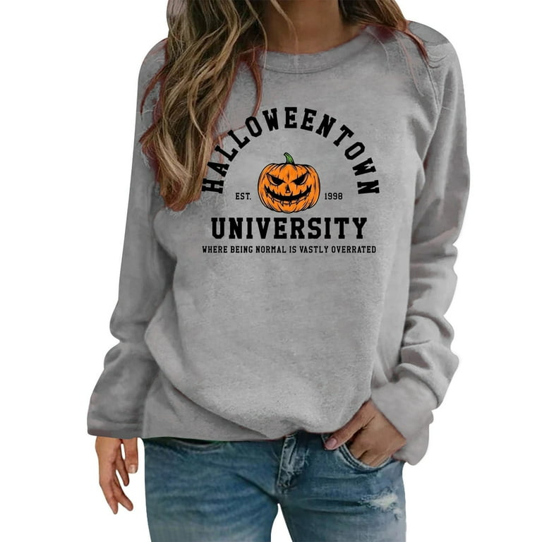LinJis Women Halloween Sweatshirt Party Fall Decor Solid Color Shirts Halloweentown T Shirt Vintage Sweatshirts for Or Men Grey XXL Walmart