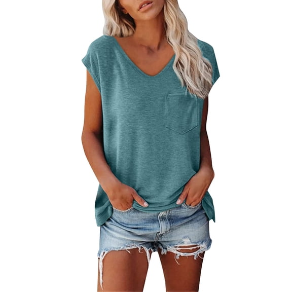 LinJis Women Tops Short Sleeves V Neck Plain Color Soft Loose Fitting Summer T Shirts Women Dress Shirts Business Casual Tops for Women Blue1 XL