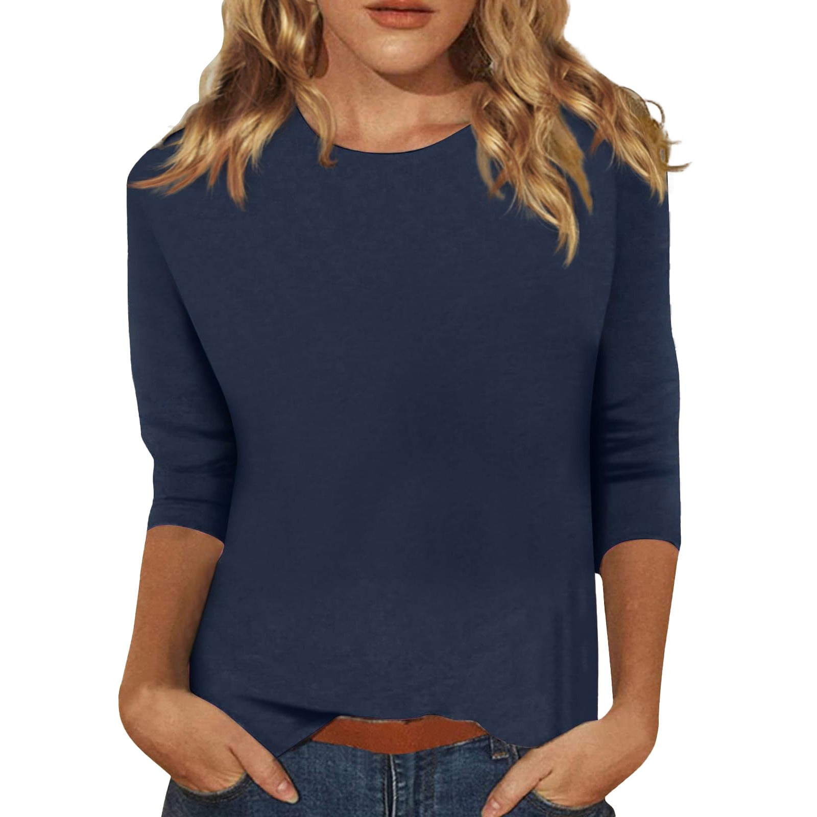 Round neck Hollow Seven-Point Sleeve T-Shirt