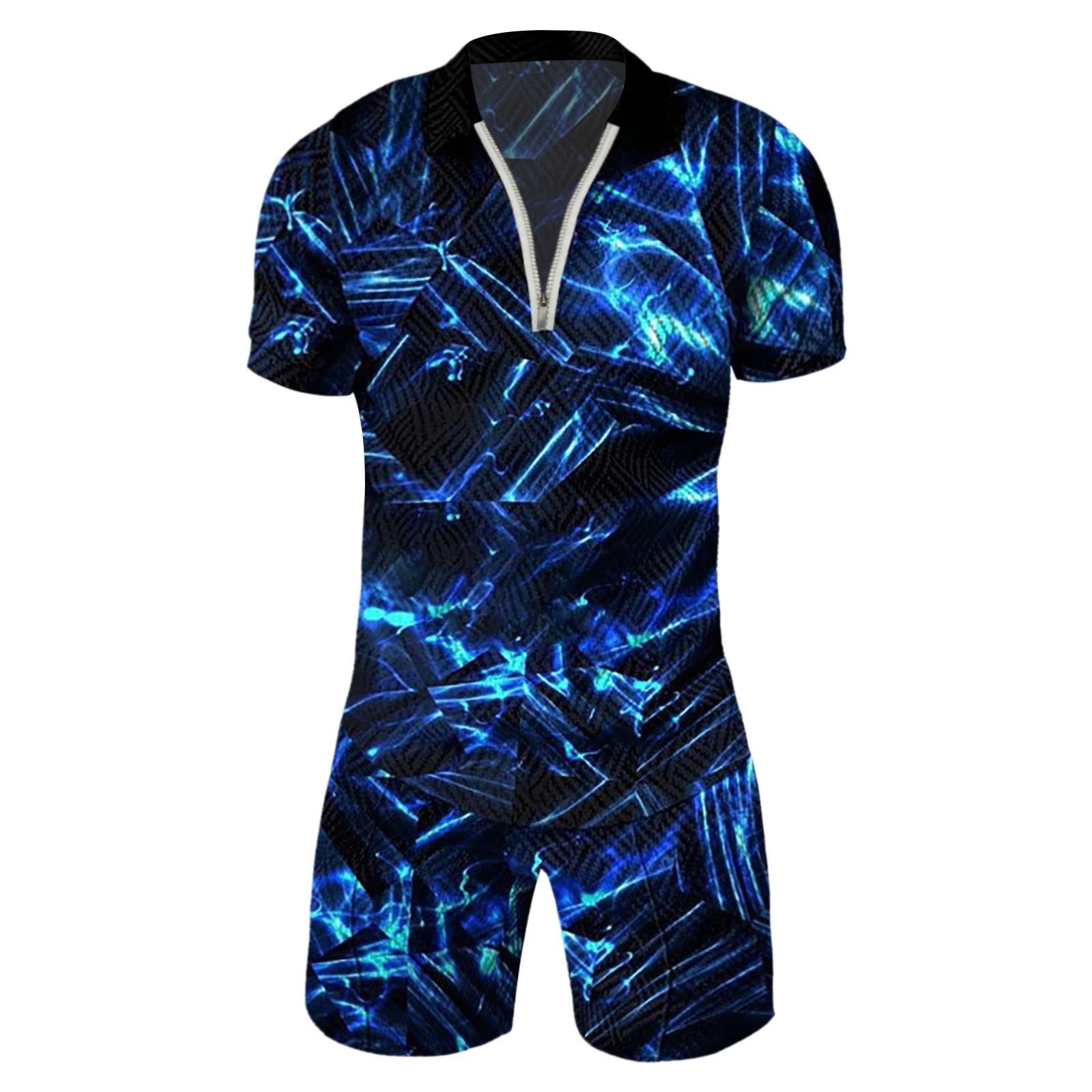 LinJis Workout Sets for Men 3D Short Sleeve Suit Shorts Beach Tropical