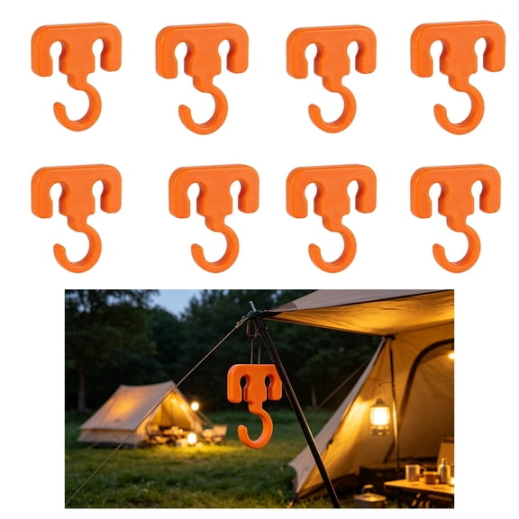 LinQingQ 8 Pack RV Track Hooks Heavy Duty, Double Slot Camper Awning Hooks for Tent Pole Folding Table RV Interior Storage Camping Light, Tool-Free Plastic Camping Hooks, Orange