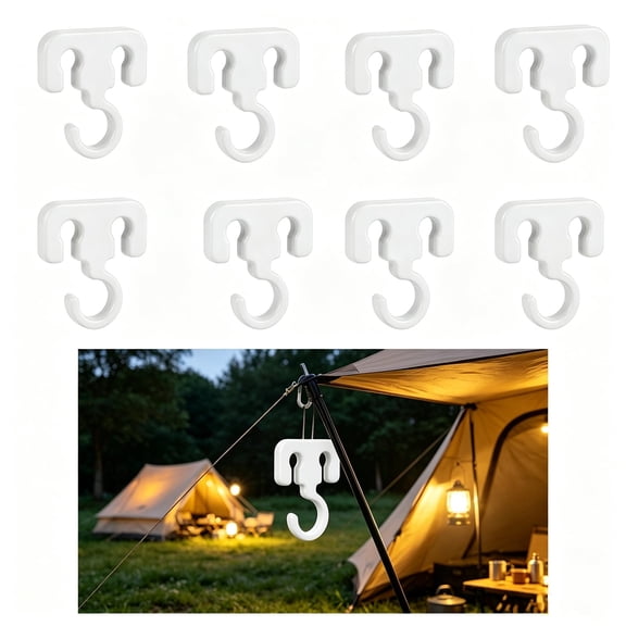 LinQingQ 8 Pack RV Track Hooks Heavy Duty, Double Slot Camper Awning Hooks for Tent Pole Folding Table RV Interior Storage Camping Light, Tool-Free Plastic Camping Hooks, White
