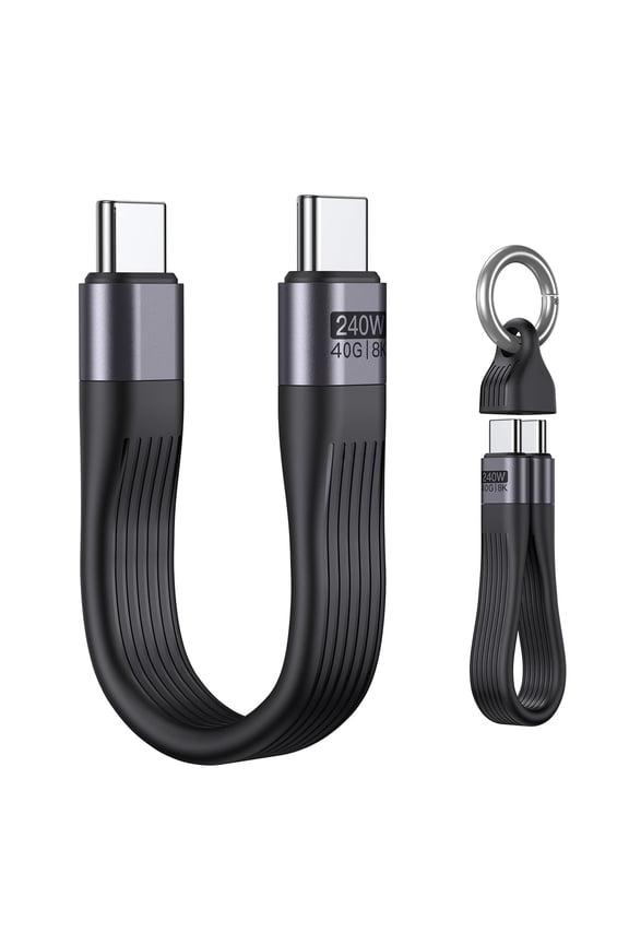 PD 240W Short USB C Cable, USB 4.0 40Gbps, 8K@60Hz Video, Thunderbolt 3/4 Compatible, Keychain Design for iPhone 17/16/15, MacBook, iPad, Galaxy, Android Auto, VR