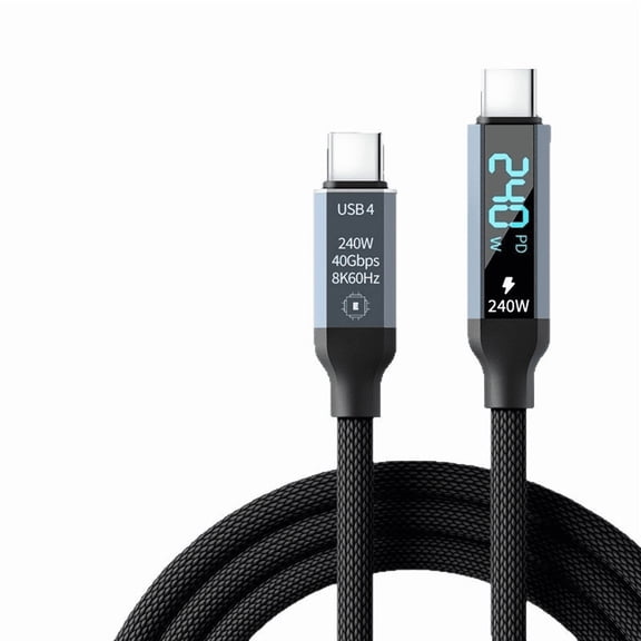 LinQingQ USB4 240W 6FT Fast Charging Cable 40Gbps Data Transfer with Smart LED Power Display, 8K Video Type-C to Type-C Cord for MacBook, iPhone, iPad, Samsung, Monitor, TV and More