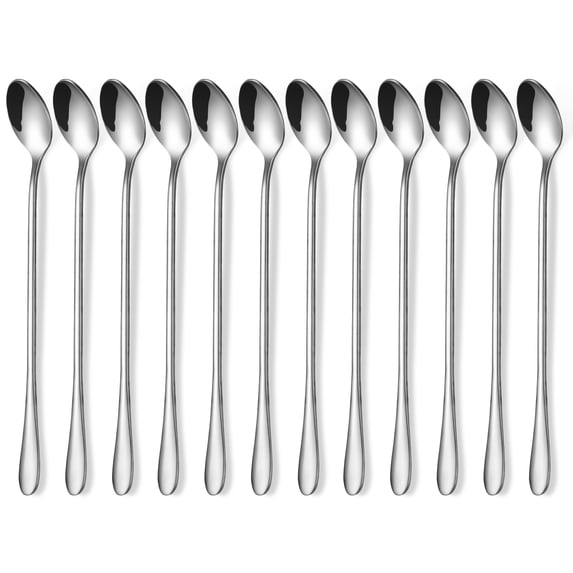 LinTimes 9-Inch Long Handle Iced Tea Spoon, Coffee Stirrers, Ice Cream Spoon, Stainless Steel Cocktail Stirring Spoons, Set of 12
