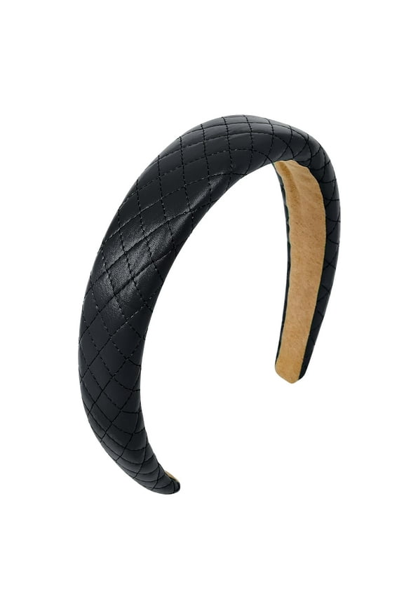 1.37 Inch Leather Headbands for Women Headband Wide Padded Head Band No Slip Fashion Hair Band Thick Hair Hoops Hair Accessories Hairbands for Girls (Black)
