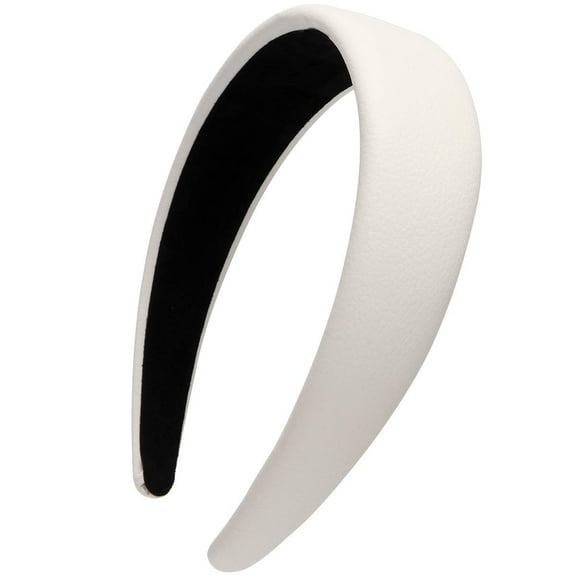 LinYooLi 1.7 Inch Leather Hard Headband Wide Headband Padded Headband Hairband for Women (White)