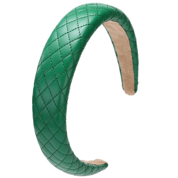 LinYooLi 1.7-Inch-Wide Headband Leather Checkered Pattern Padded Headband Hard Headband Hairband for Women and Girls Thick Hair (Green)