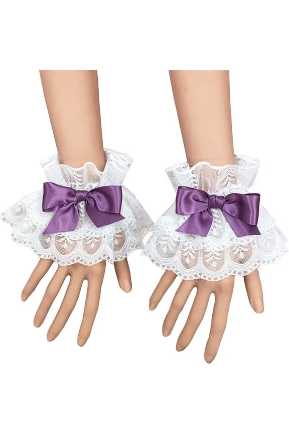 1 Pair Lolita Lace Gloves White Bow Hand Sleeve Sexy Lace Elastic Bracelet Women Ruffled Floral Lace Wrist Cuffs