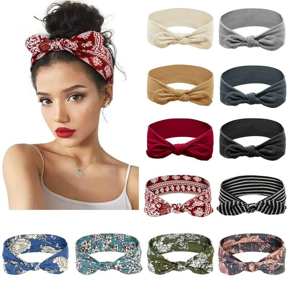 LinYooLi 12 Pack Bow Headbands for Women Headwraps Hair Band Knotted Headband Rabbit Ears Stretchy Turban Head Wraps Fashion Christmas Headbands Sport Cute Hair Accessories