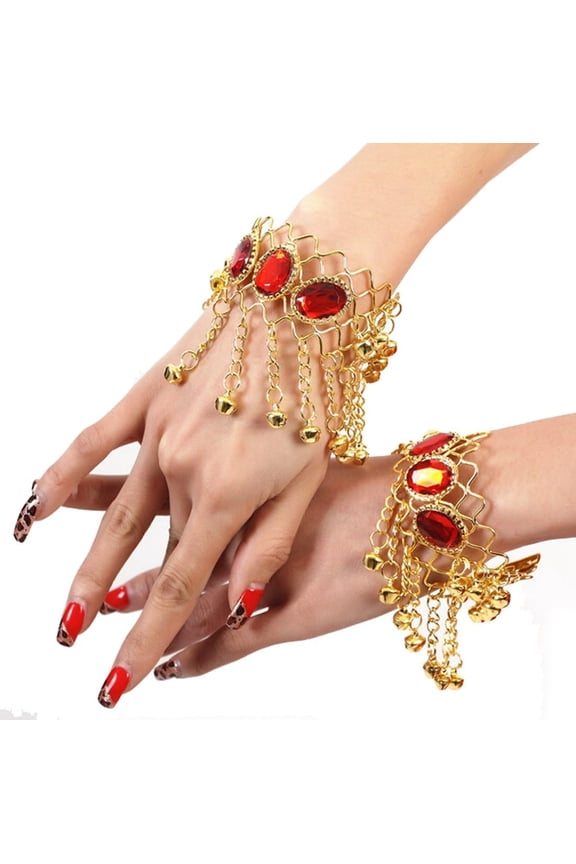 2 Pcs Belly Dance Gold Bell Bracelet Gypsy Jewelry Bracelet Hand Decoration,Halloween Costume Accessory