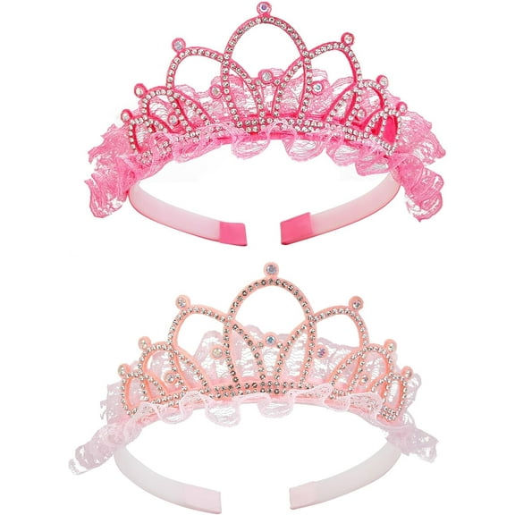 LinYooLi 2 Pcs Crown Tiaras for Women Pink Princess Crown Crystal Rhinestone Birthday Crown Headbands Cute Hair Accessories for Birthday Party Costume Gift