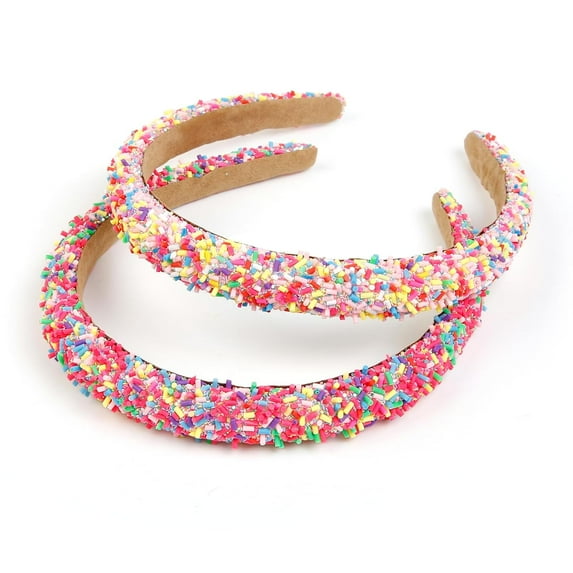 LinYooLi 2Pcs Sprinkle Headbands for Women Thin Padded Head Bands for Women's Hair Colorful Thick Headbands Pink Purple Non Slip Head Bans Donut Candy Hairbands Cute Hair Accessories