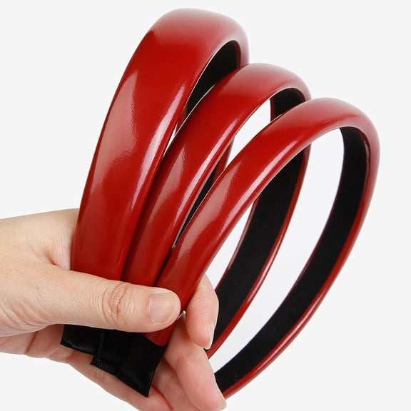 LinYooLi 3 Packs Retro Red Headbands for Women, Vintage Patent Leather Head Band Non Slip Hairbands for Womens Hair Red Hair Accessories